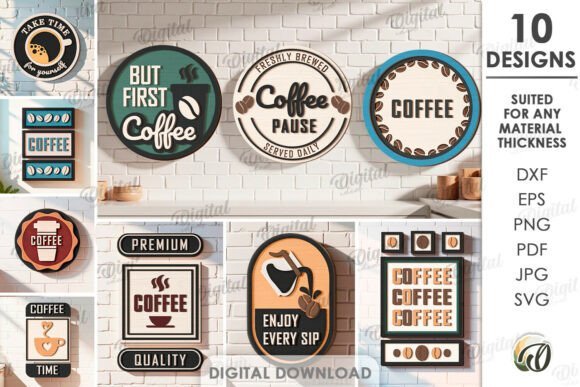 3d coffee signs laser cut bundle