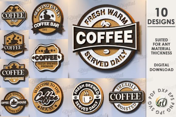 3d coffee signs laser cut bundle