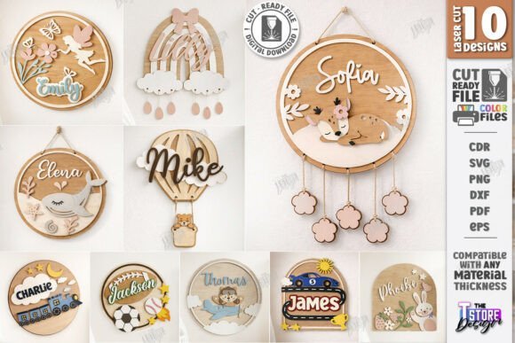 3d kids room name sign laser cut bundle