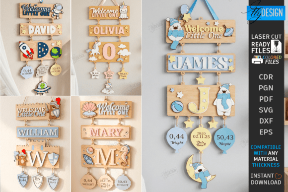 3d layered sign for newborn laser cut bundle