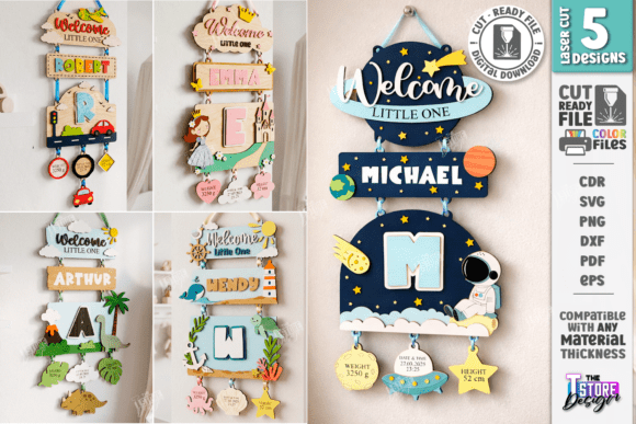 3d nursery layered wall sign bundle cnc laser cut