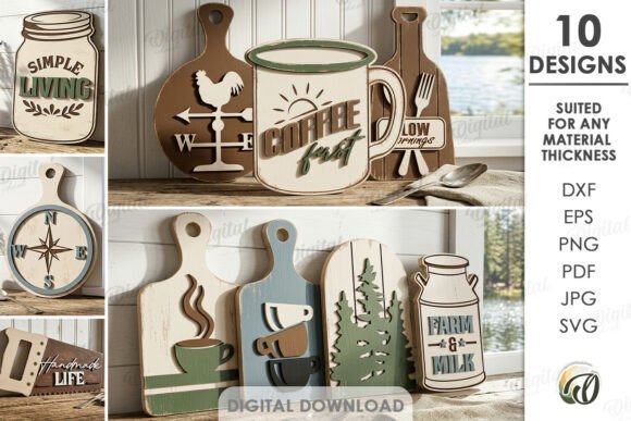 3d rustik kitchen boards bundle lase cutting