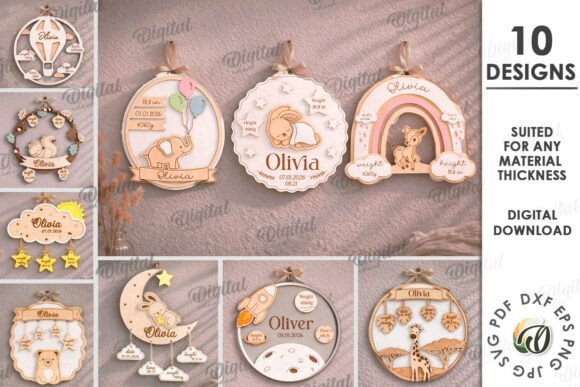 baby name signs with birth stats laser cut bundle