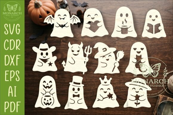 cute ghost svg halloween shape bundle laser cutting