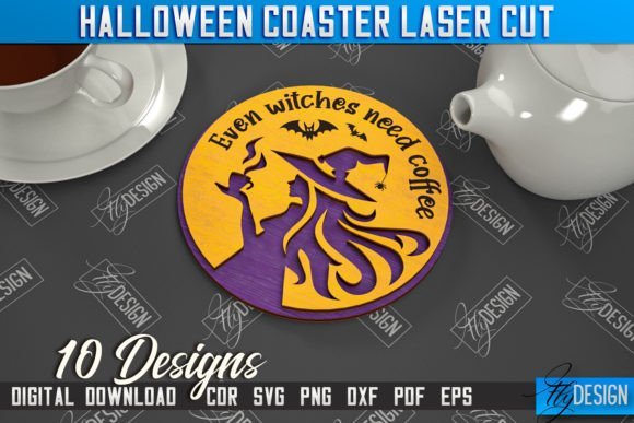 witch coffee coaster dxf bundle