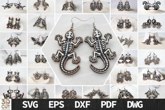 halloween skeleton animal earring set laser cutting