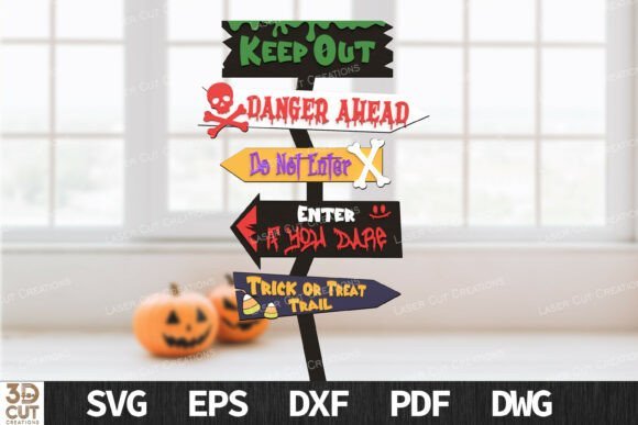 layered halloween directional signpost laser file