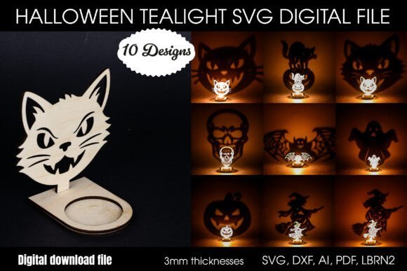 halloween tealight svg bundle laser cutting