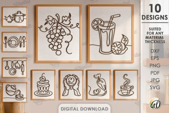 kitchen line art laser cut bundle