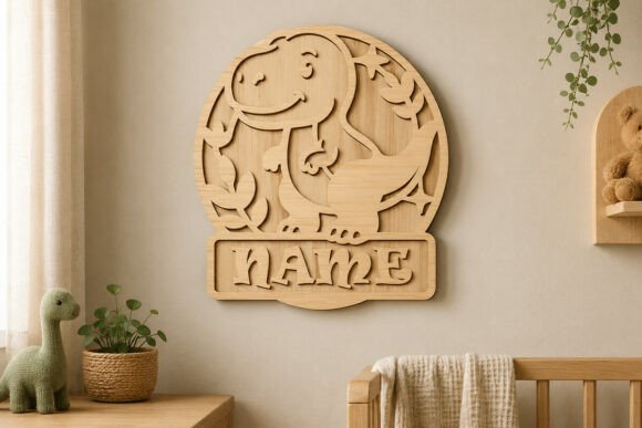 t-rex kids room sign laser file dxf