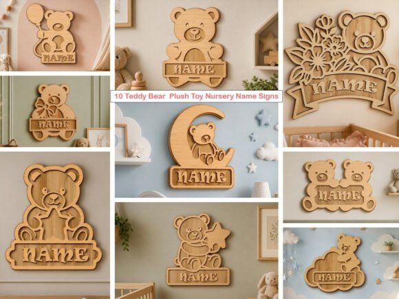 teddy bear nursery name signs laser cutting