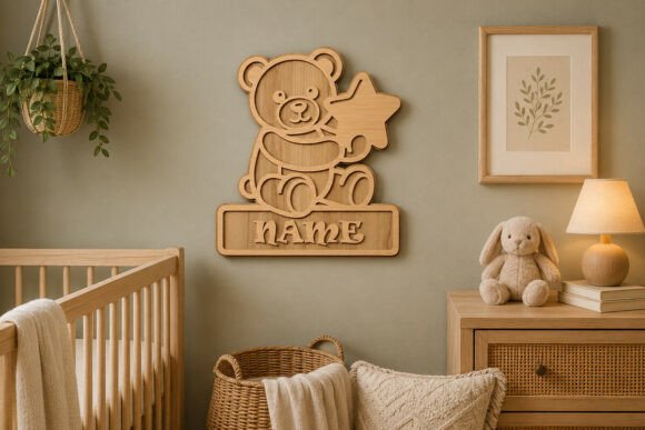 teddy bear baby room name sign svg