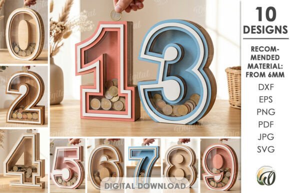 personalized numbers money box SVG bundle