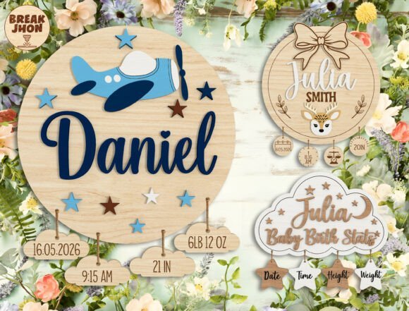 personalized baby birth stats svg bundle laser cutting