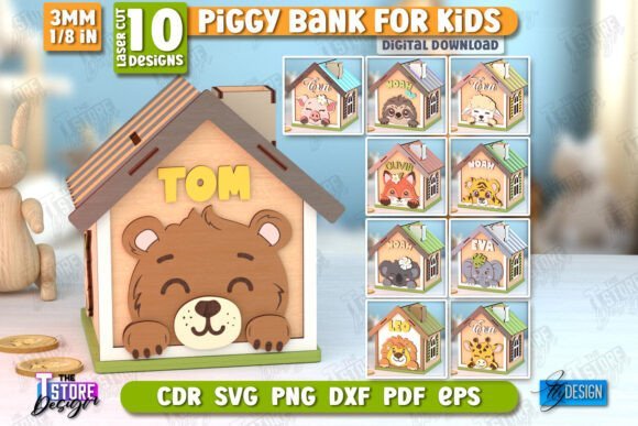 custom name piggy bank laser cut bundle