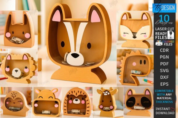 personalized animal piggy bank laser cut bundle