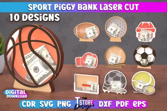 personalized sport piggy bank bundle cnc