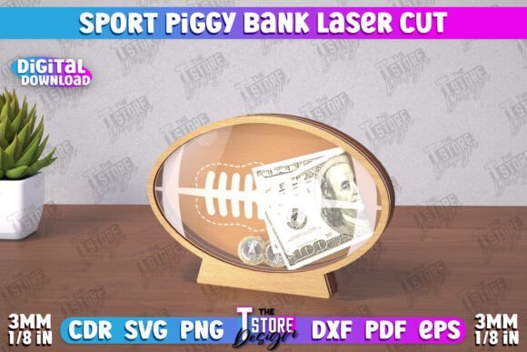 custom sport piggy bank laser cut files