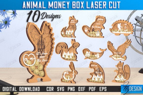 animals piggy bank laser cut bundle