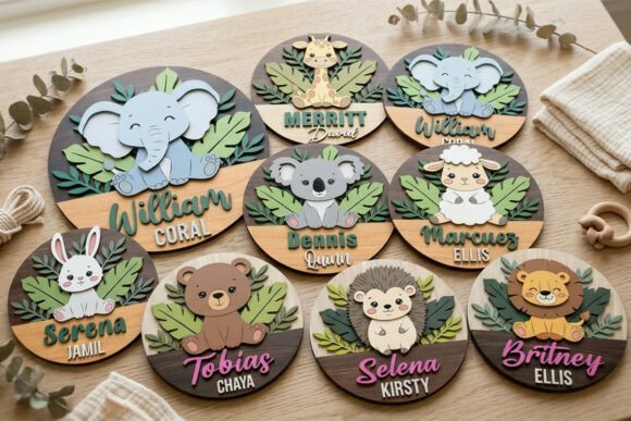 safari animal baby name sign laser cut bundle
