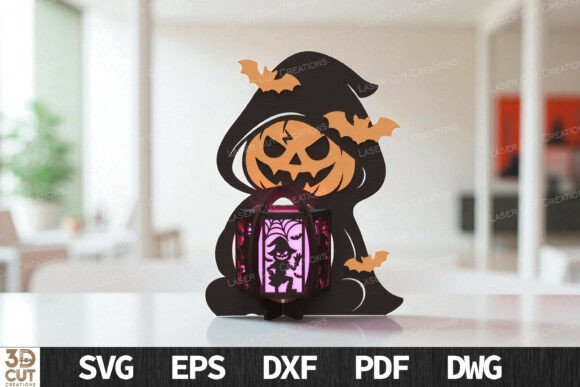 spooky witch candle lantern laser cut