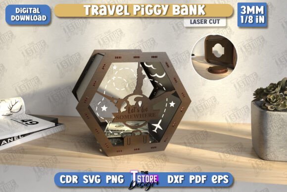 adventure piggy bank laser cut dxf svg files