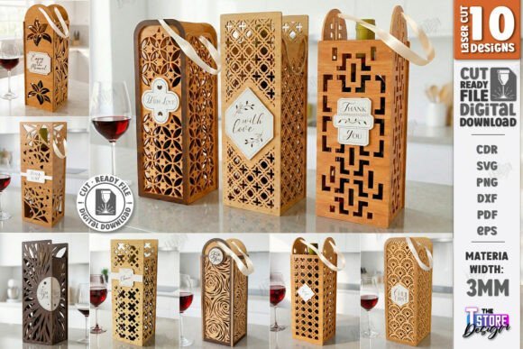 wine bottle gift box laser cut set