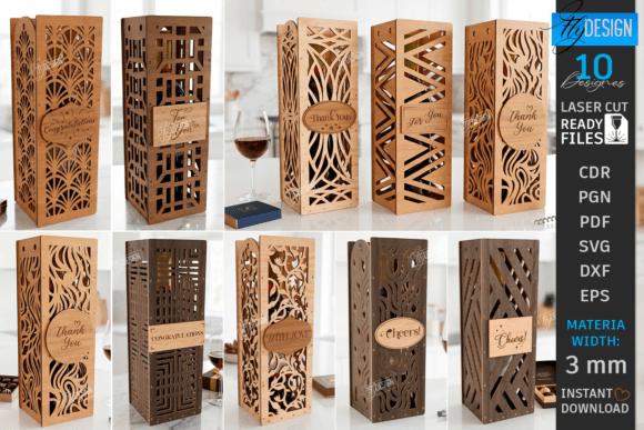 wine bottle gift box laser cut bundle