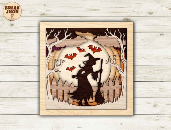 halloween witch moon shadow box template