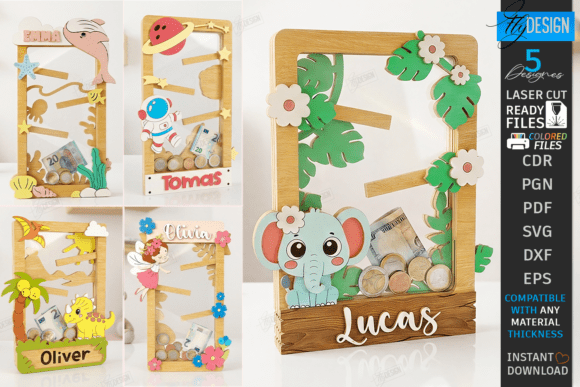 custom name kids piggy bank svg bundle