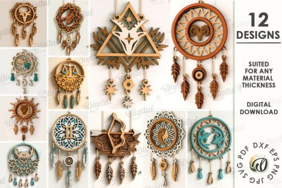 zodiac sign dream cancher bundle laser cut