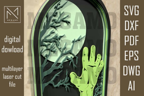 zombie hand layered laser cut art