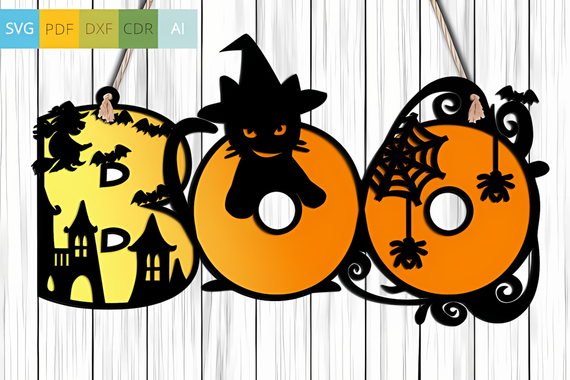 cute boo cat seasonal wood decoration