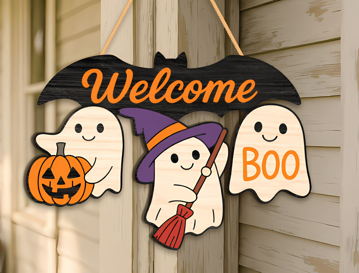 cute ghost welcome fall door hanger file