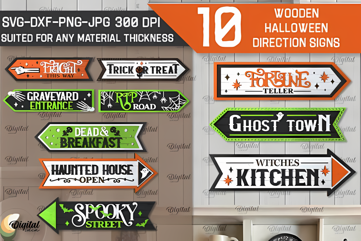 decorative halloween direction signs set