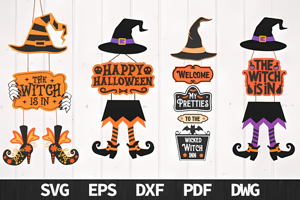 haunted witch themed front door decor