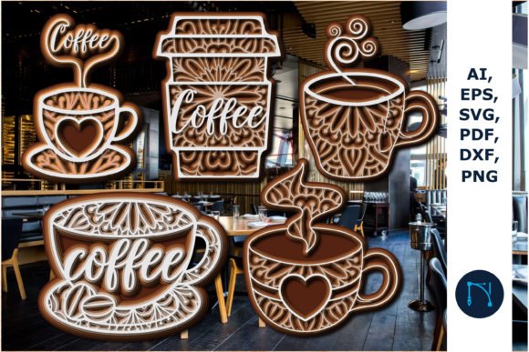 layer 3d coffee cup laser cut bundle