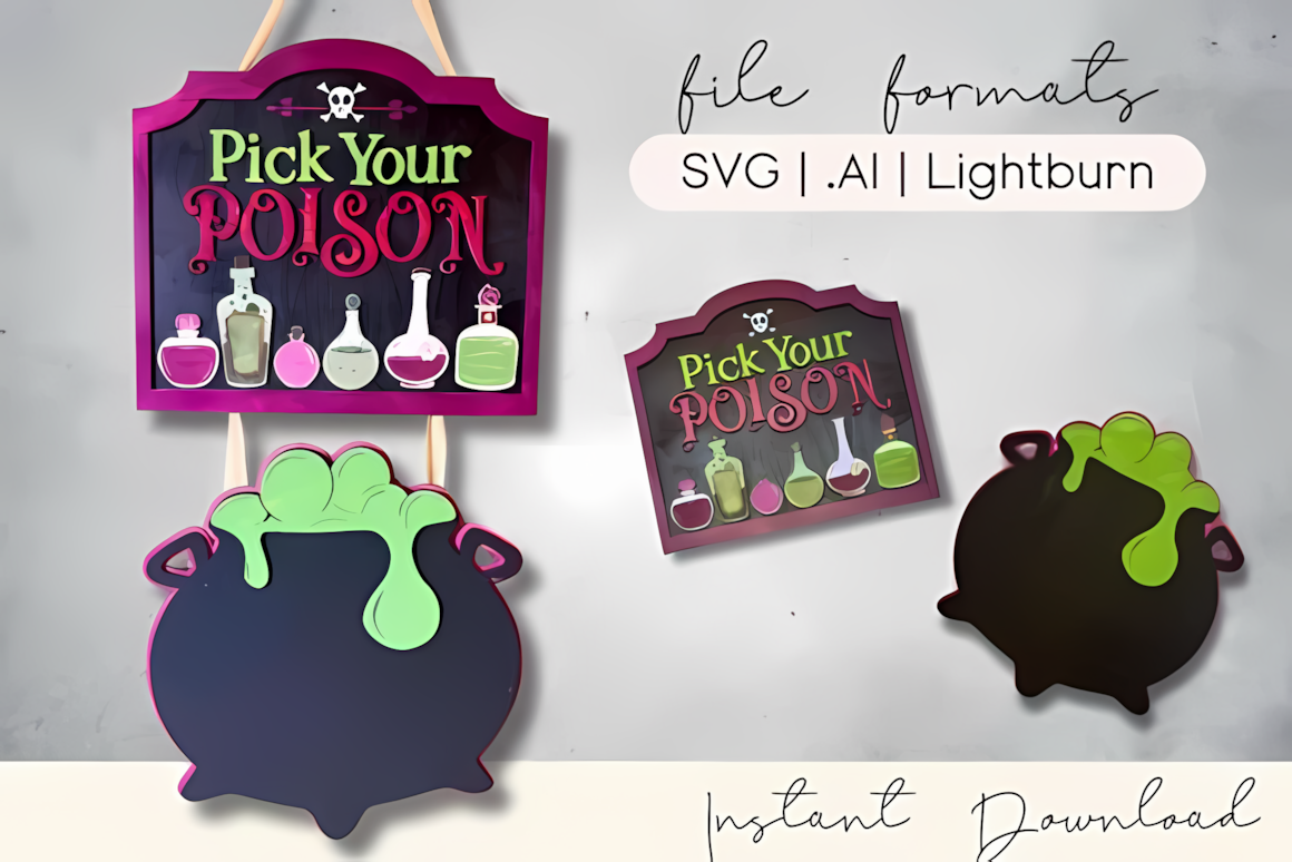 pick your poison cauldron halloween sign laser cut