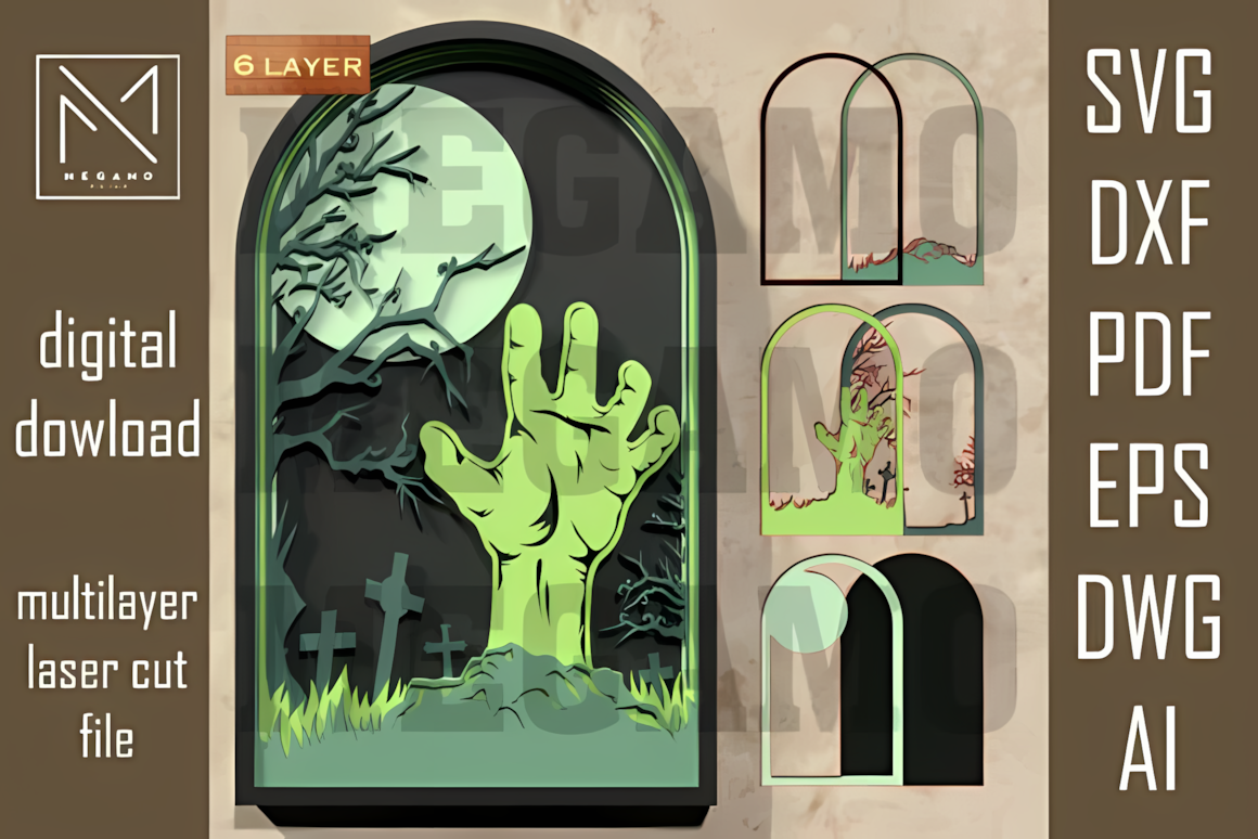 zombie hand spooky wall art laser pattern