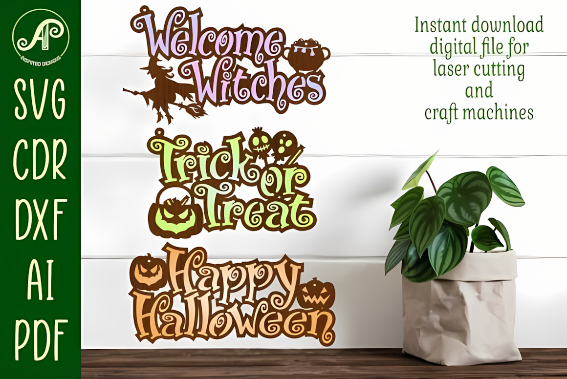 halloween sign bundle laser cut svg