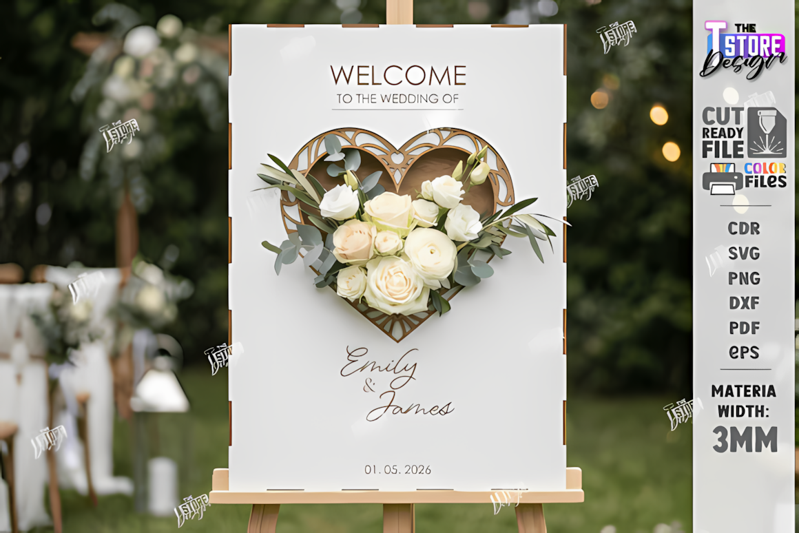 round floral wedding welcome sign svg