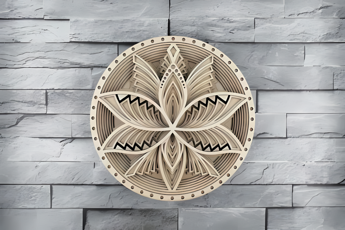 3d layered lotus mandala flower wall art laser project