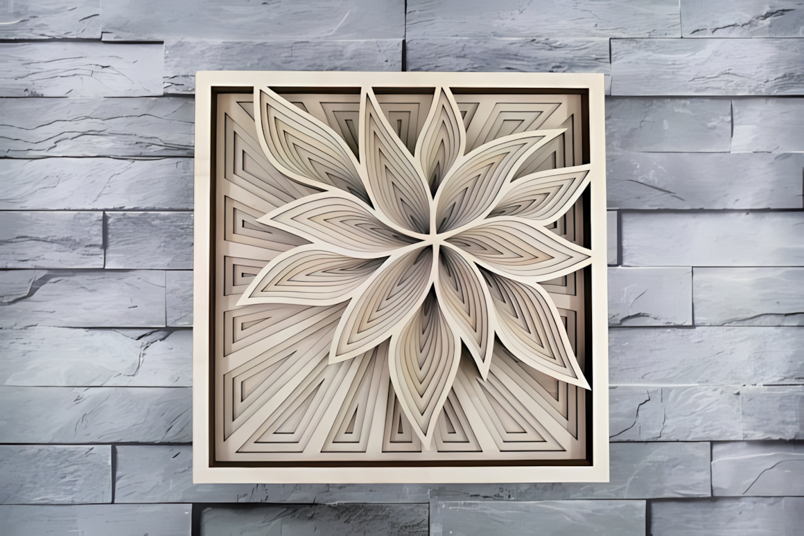 square layered mandala wall decor with intricate 3d floral petals