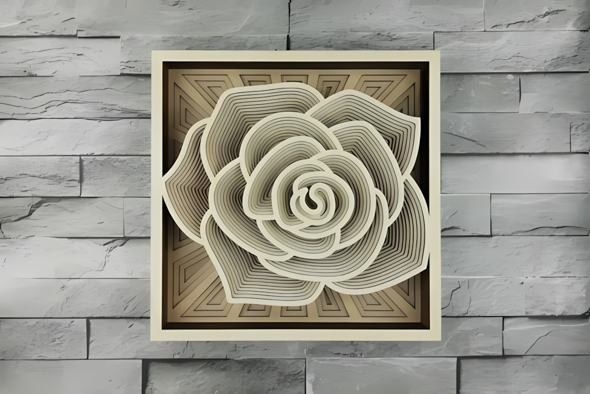 rose flower mandala 3d layered wall decor laser cut design