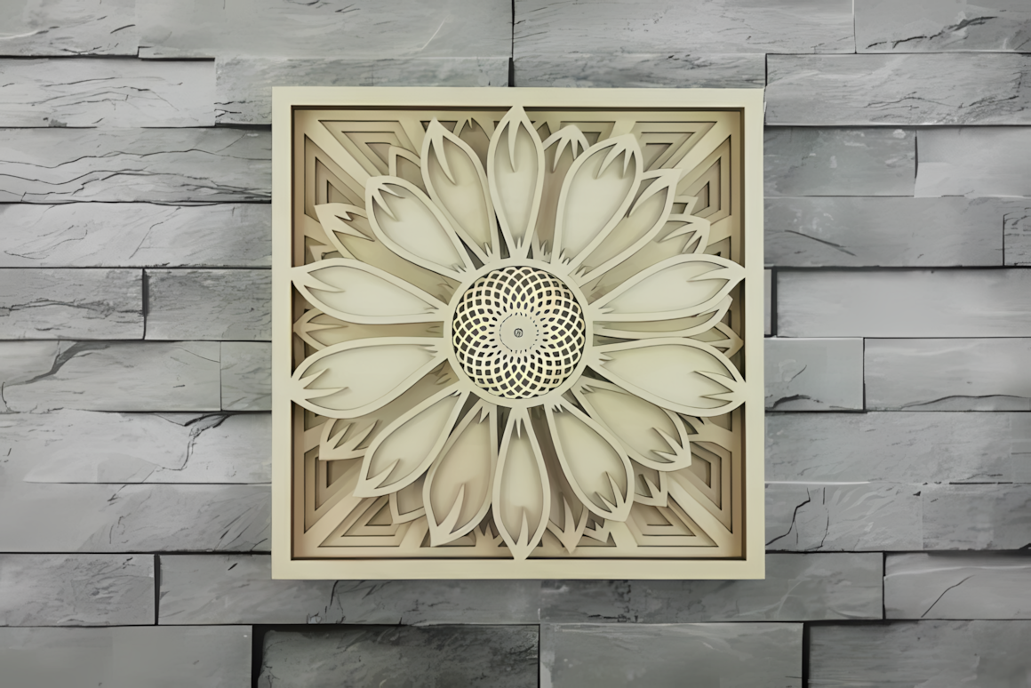 sunflower mandala 3d layered wall decor laser cut vector