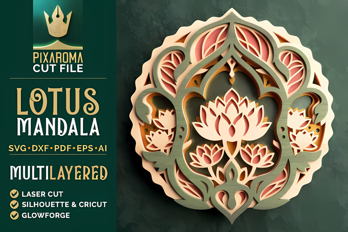 lotus flower mandala 3d layered wall art for laser machine