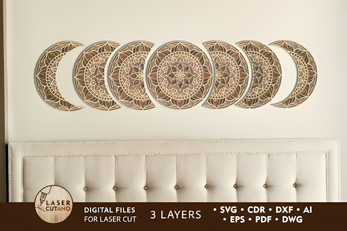 moon phases 3d multi-layer wall art wooden panel design