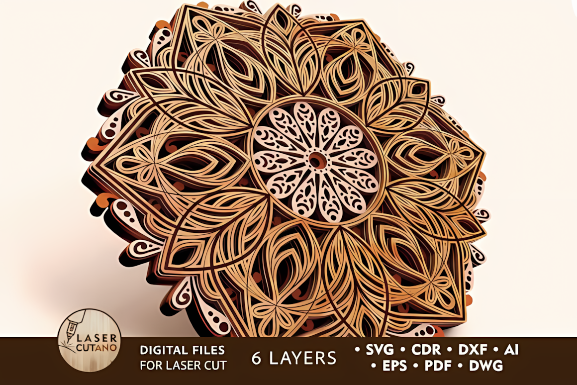 volumetric layered mandala 3d wall piece laser cut vector