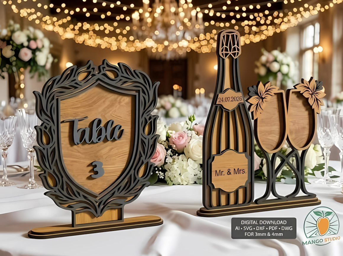 3d wedding table numbers laser cut