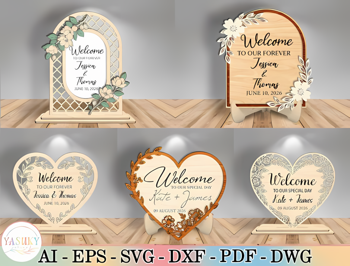arch heart wedding sign laser cut